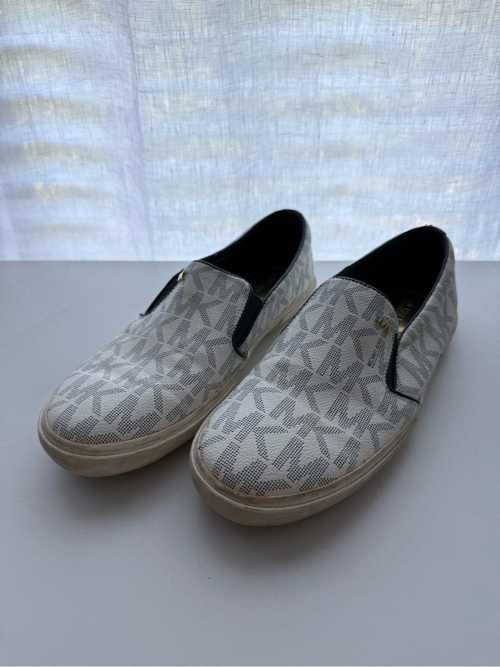 Michael Kors Keaton MK Logo Slip On Sneakers Vanilla Black and Gold